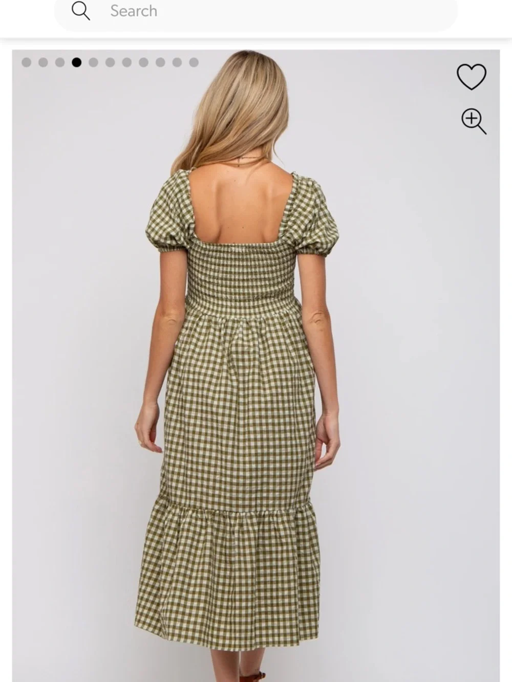 Gingham Smocked Midi Dress in Olive Green - Bump Friendly - Picture 3 of 8